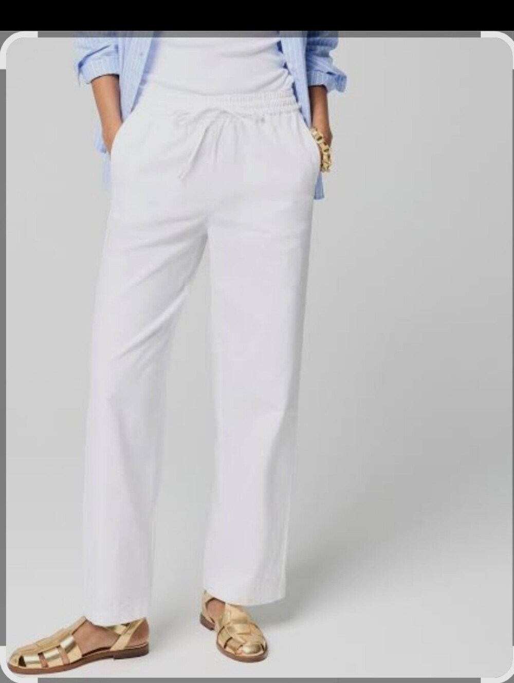 J Crew Linen Cotton Blend Women's White Drawstring Wide-Leg Pants Size 4